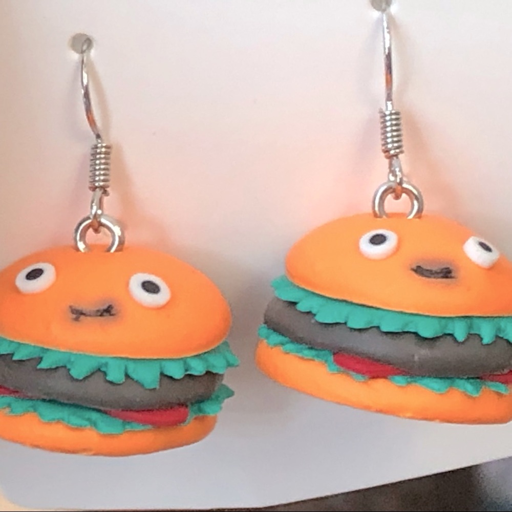 New BBQ Hamburger Dangle Drop Earrings Fun Clay Polymer Play Mini Food Cartoon